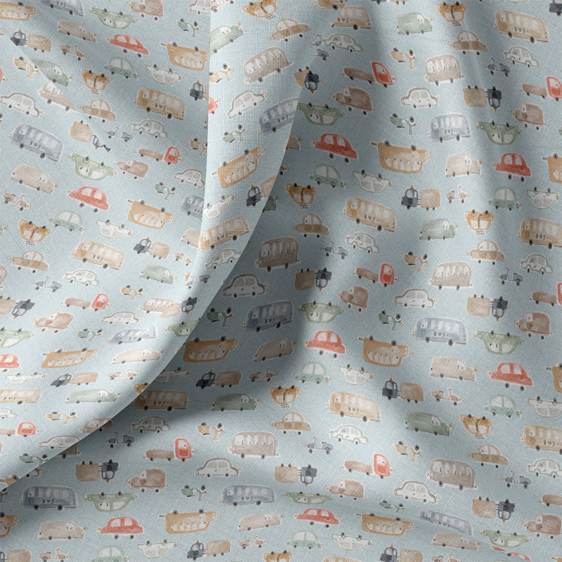 Printed Cotton TOOTOOT Blue / Camel